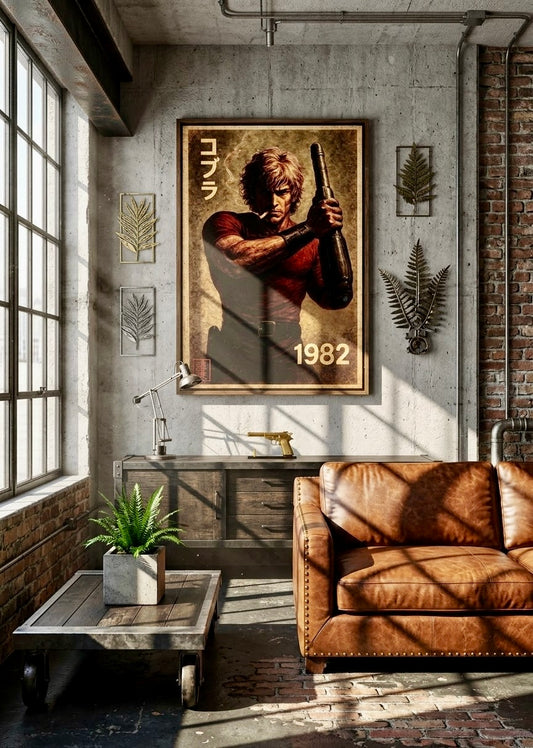 Toile encadrée Cobra 1982 accrochée dans un salon, décoration murale vintage