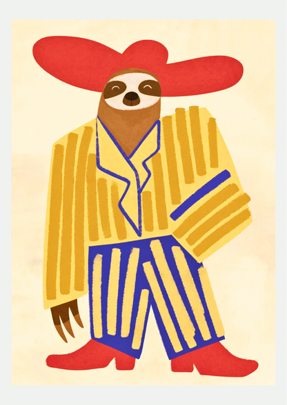 Affiche Paresseux Danseur, illustration pour chambre d'enfant, présentée seule sur fond neutre