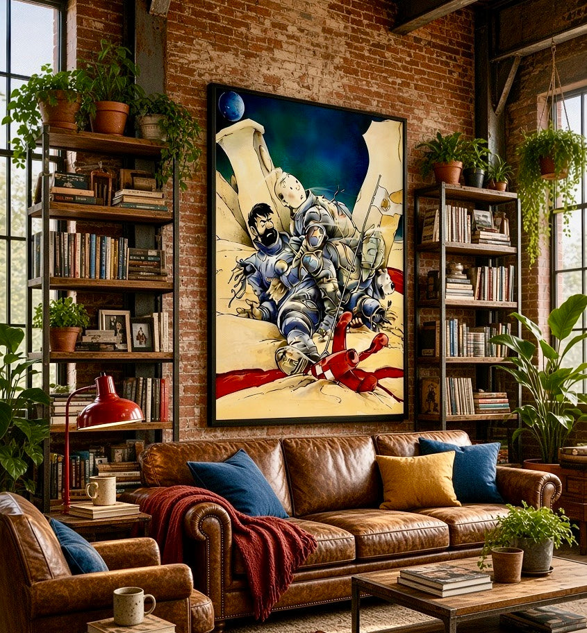 Affiche Exterminateur 714 encadrée, accrochée au mur d'un salon moderne