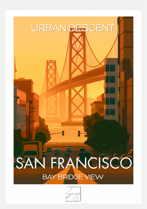 Affiche San Francisco Urban Descent – Poster Flat Design Bay Bridge