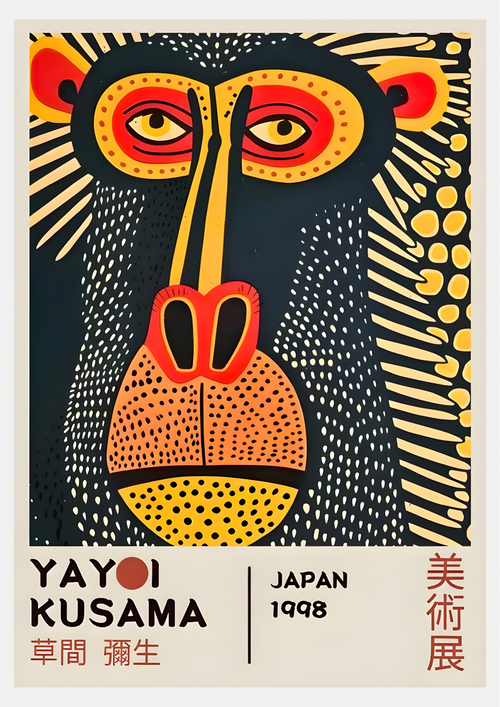 Mandrill Yayoi Kusama – Affiche Art Pointilliste