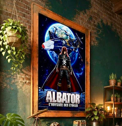 Gros plan sur l'impression et le papier de l'affiche Albator L'Odyssée des Étoiles