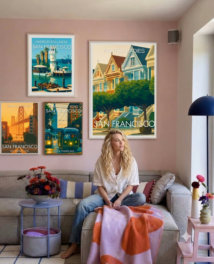 Affiche San Francisco Evening Grid – Poster Flat Design Golden Gate at Dusk