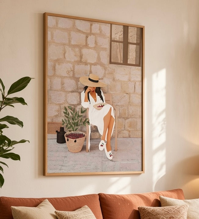 Affiche Femme à la Cerise dans une ambiance de décoration murale