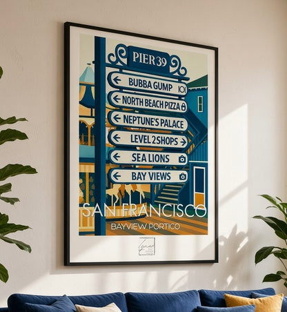 Gros plan sur le papier et les détails d'impression de l'affiche Pier 39 San Francisco