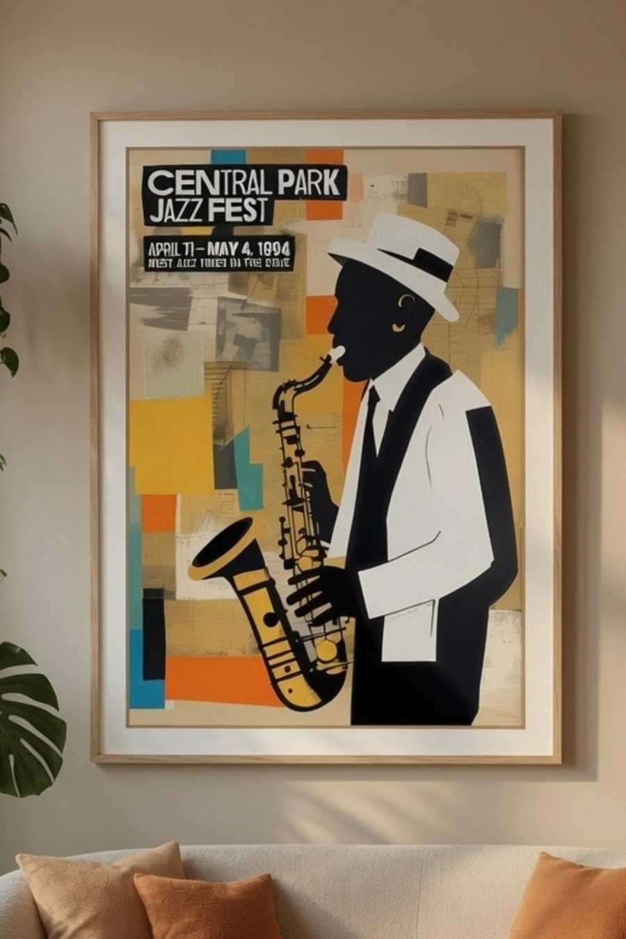 Affiche Central Park Jazz Fest encadrée, décoration murale musique jazz