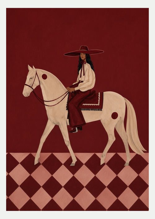 Cavalière en Bordeaux — Cheval Blanc sur Damier