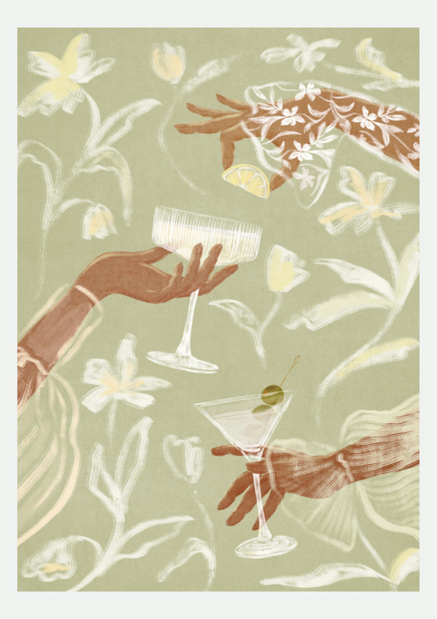 Cocktails Fleuris – Affiche Illustration Vert Sauge
