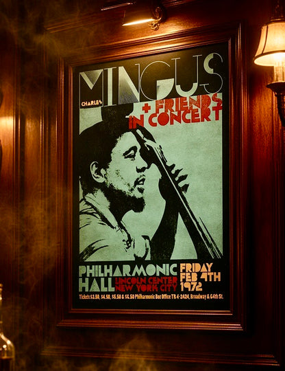 Détail du tirage de l'affiche Charles Mingus, qualité du papier et des couleurs vintage
