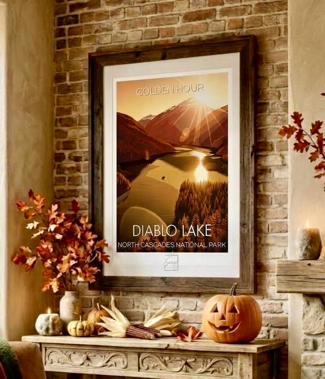 Diablo Lake Golden Hour – Affiche Lac et Montagnes