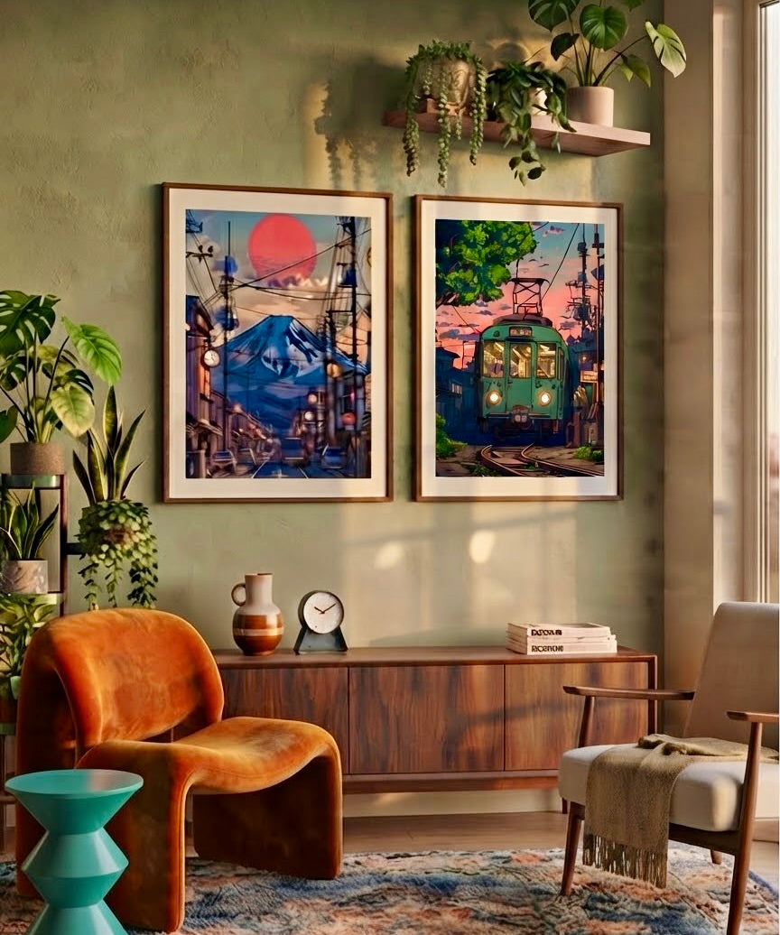 Gros plan sur l'impression et le papier de l'affiche Tramway au Crépuscule