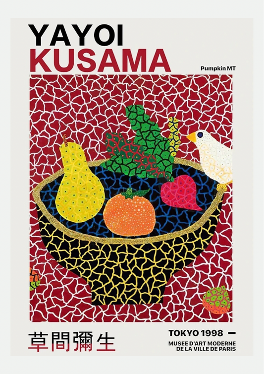 Affiche Yayoi Kusama Pumpkin MT, nature morte pop art japonais, présentée seule sur fond neutre