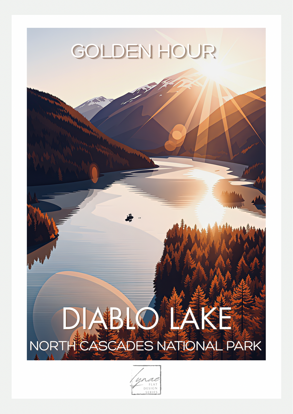 Diablo Lake Golden Hour – Affiche Lac et Montagnes