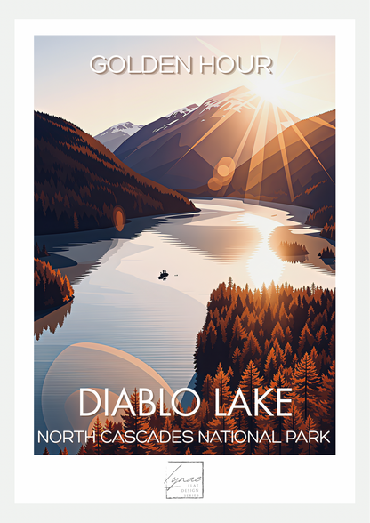 Diablo Lake Golden Hour – Affiche Lac et Montagnes