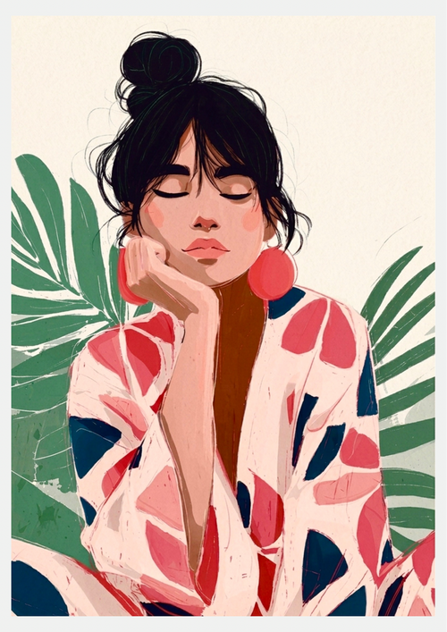 Affiche Femme Kimono Motifs – Poster Illustration Asiatique