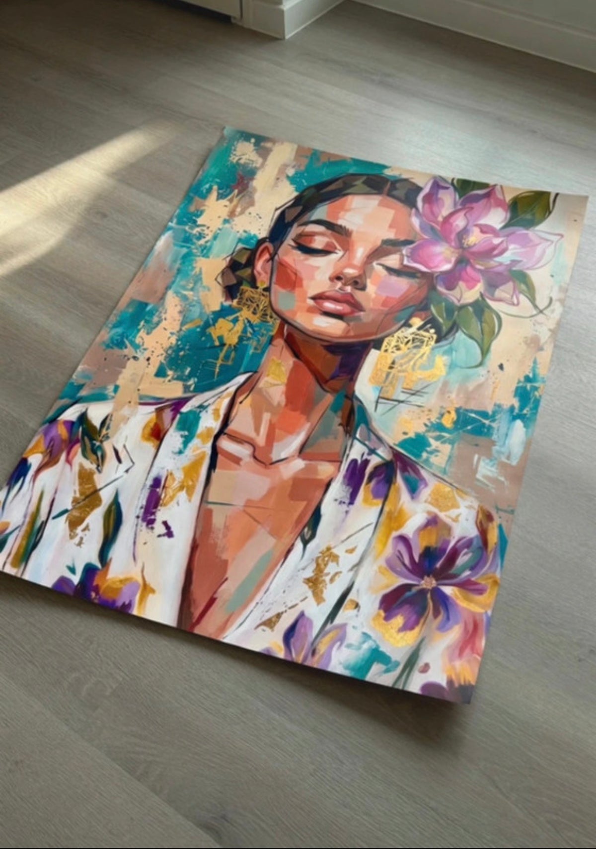 Gros plan sur l'affiche Portrait Fleuri encadrée