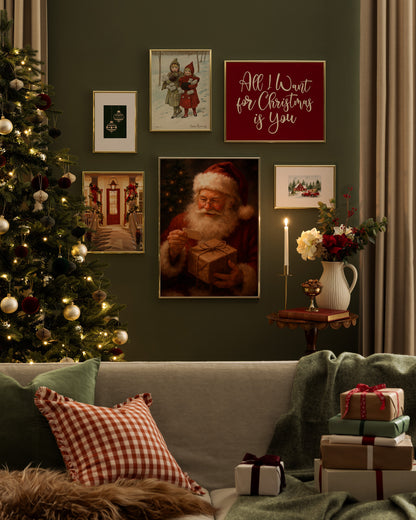 Maison Rouge et Camion de Noël – Affiche Aquarelle