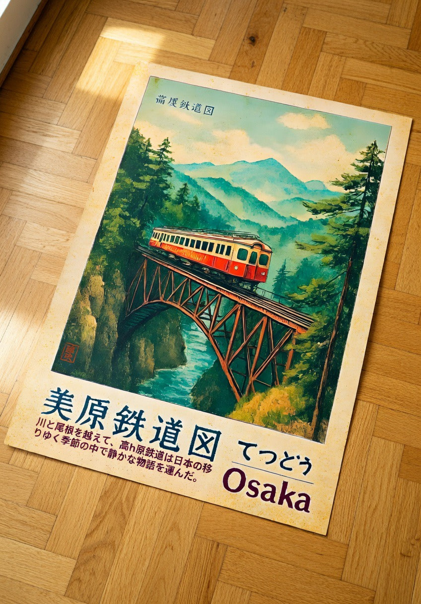 Affiche Mihara Railway encadrée dans un intérieur décoratif