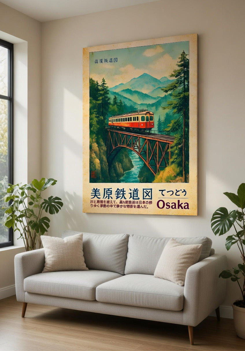 Gros plan sur l'affiche Mihara Railway encadrée