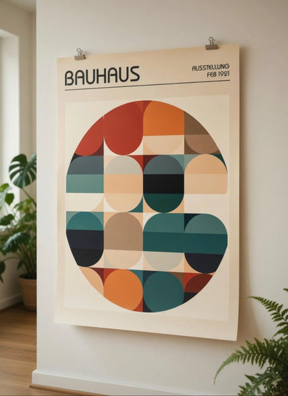 Gros plan sur l'affiche Bauhaus 1921 encadrée