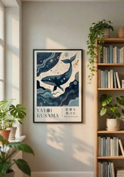 Affiche baleine céleste encadrée, présentée en situation dans un intérieur