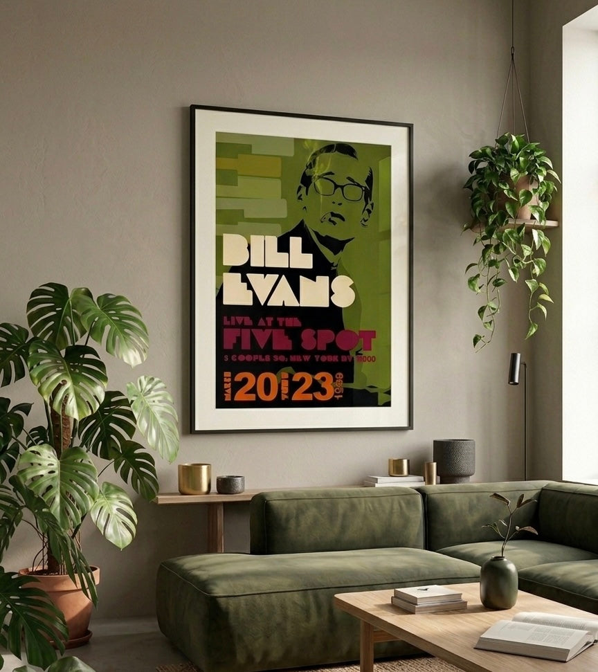 Affiche Bill Evans avec cadre noir en décoration murale