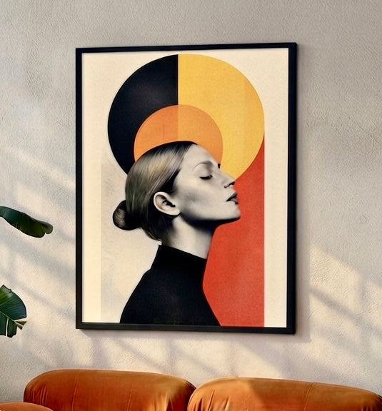 Gros plan sur le halo orange, jaune et rouge du portrait