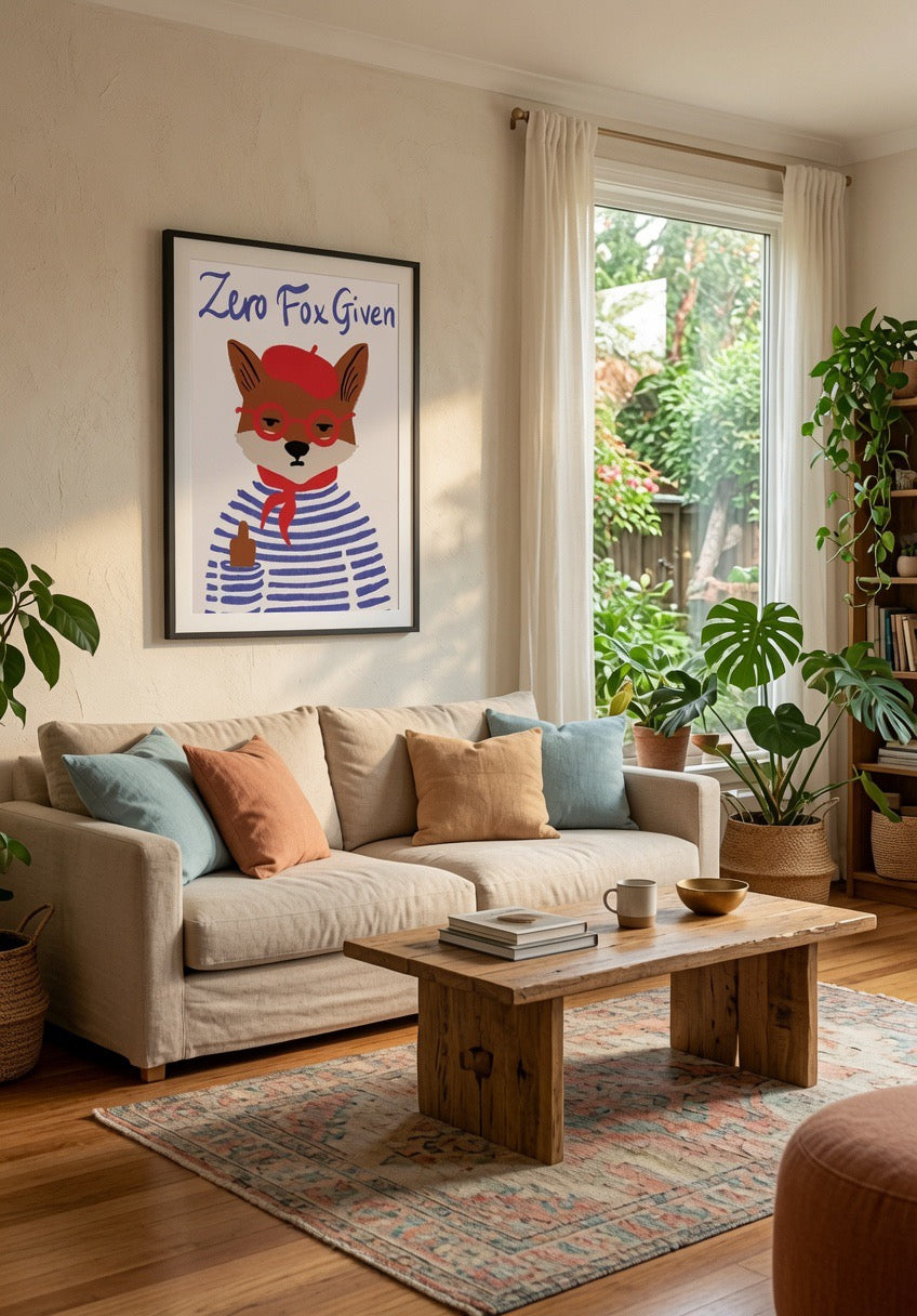 Affiche renard sans cadre, vue d'ensemble sur fond neutre