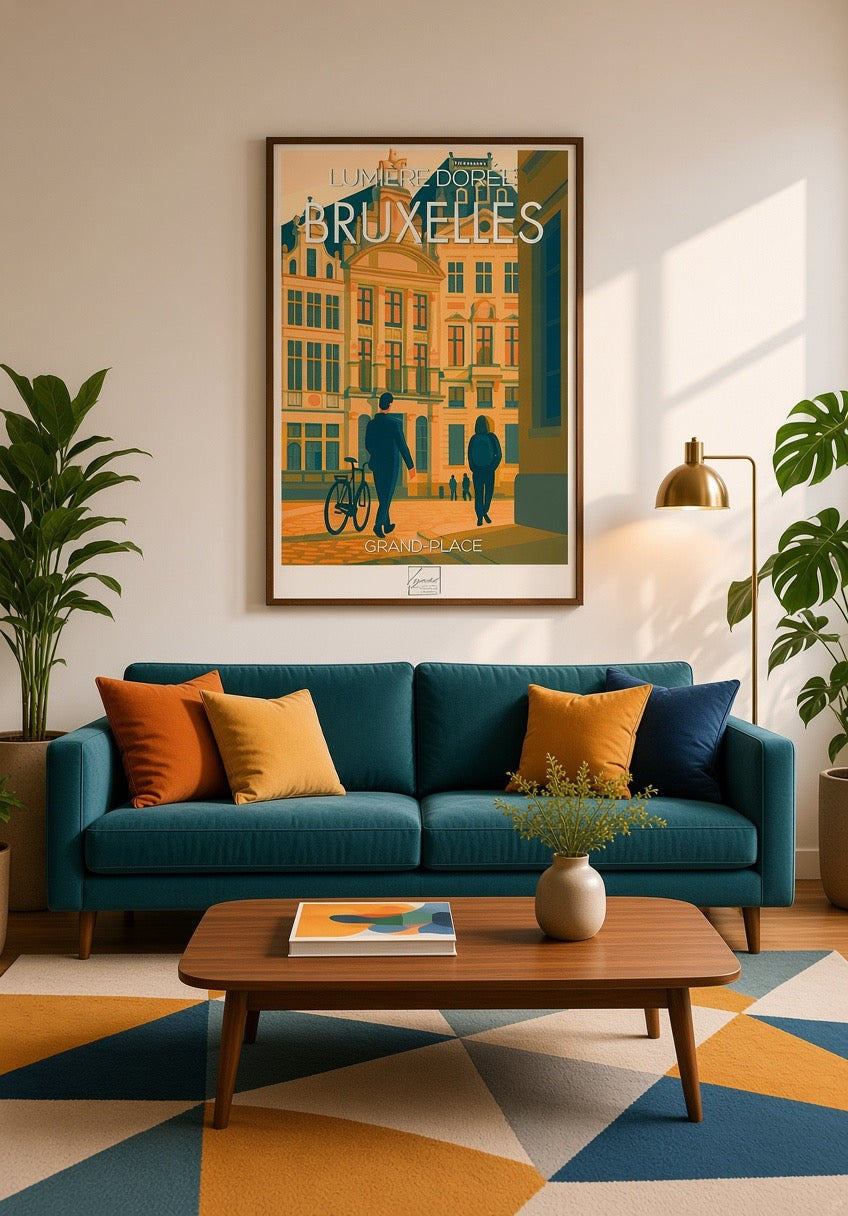 Ambiance déco murale avec l'affiche Bruxelles Lumière Dorée