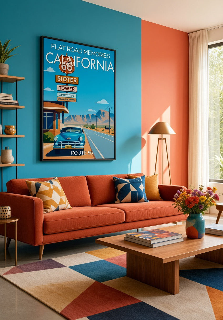 Ambiance déco murale avec l'affiche Flat Road Memories Route 66