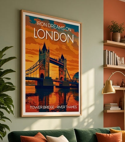 Affiche Iron Dreams Tower Bridge encadrée en situation dans un intérieur
