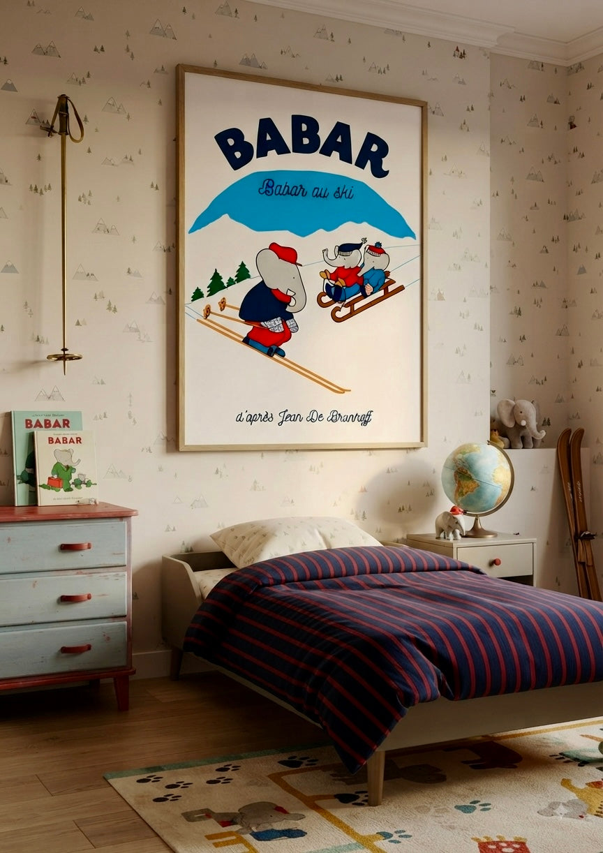Détail de l'affiche Babar au ski, scene hivernale
