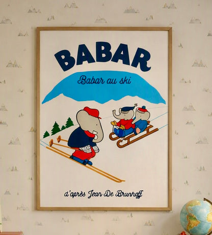 Affiche Babar au ski, vue d'ambiance chambre d'enfant