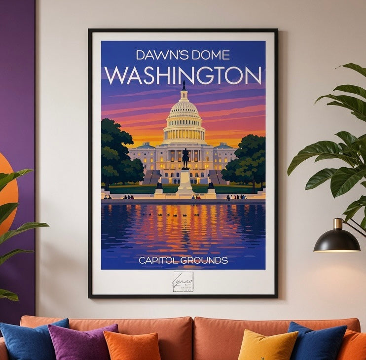 Affiche Washington Dawn's Dome, gros plan sur les couleurs et détails d'impression — à vérifier visuellement