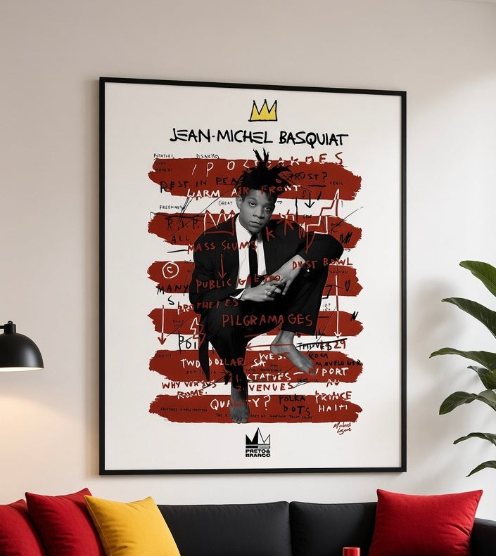Affiche Basquiat Portrait Rayé, gros plan sur les couleurs et détails d'impression