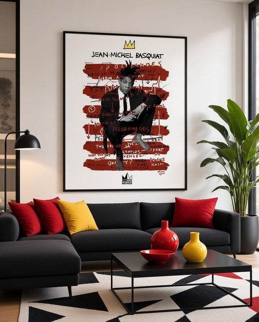 Affiche Basquiat Portrait Rayé encadrée, présentée en situation dans un intérieur