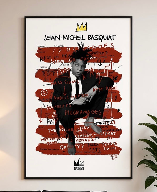 Affiche Basquiat Portrait Rayé sans cadre posée dans une ambiance décorative