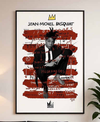 Affiche Basquiat Portrait Rayé sans cadre posée dans une ambiance décorative