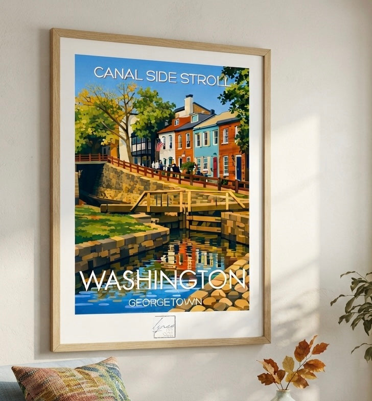Affiche Washington Canal Georgetown sans cadre posée dans une ambiance décorative