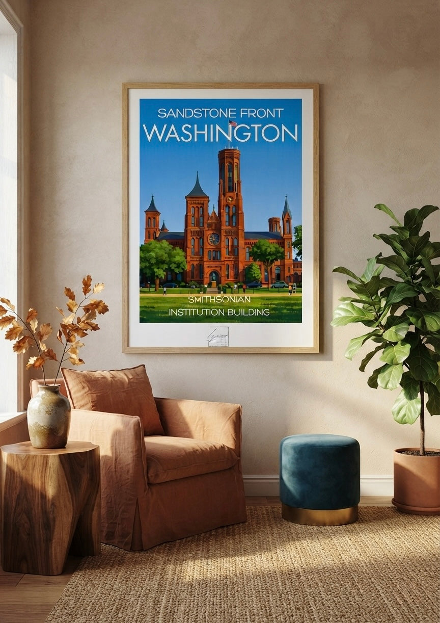 Affiche Washington Smithsonian encadrée, présentée en situation dans un intérieur