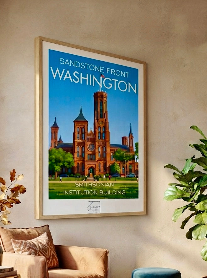 Affiche Washington Smithsonian sans cadre posée dans une ambiance décorative