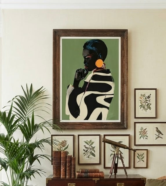 Gros plan sur la texture d'impression de l'affiche Portrait Africaine Elegante