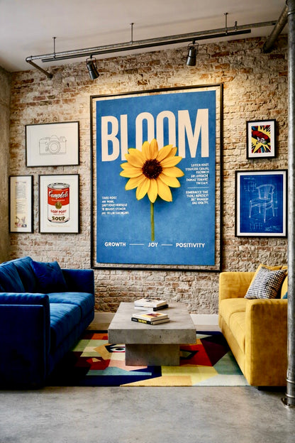 Vue d'ensemble de l'affiche Bloom Tournesol dans un cadre décoratif