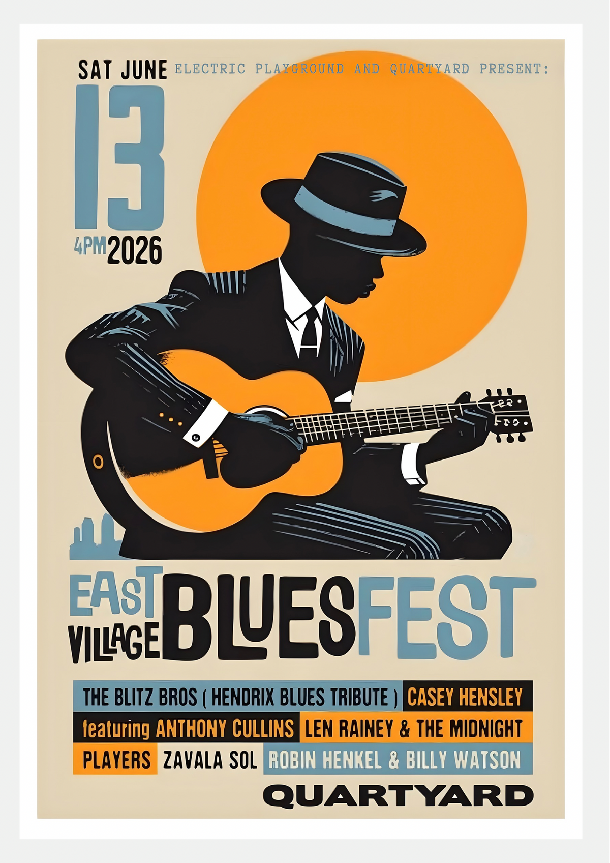 Affiche East Village Blues Fest – Poster Concert Blues Vintage