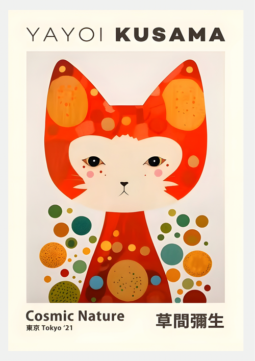 Affiche Yayoi Kusama Cosmic Nature – Visage Félin à Pois, Tokyo '21