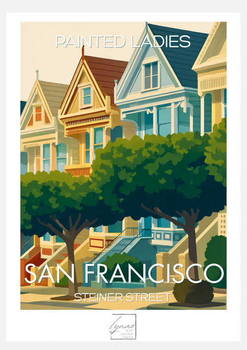 Affiche San Francisco Painted Ladies – Poster Flat Design Steiner Street