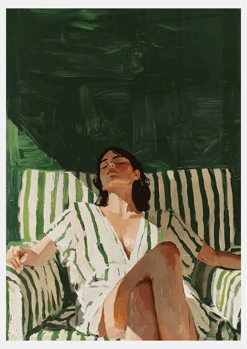 Affiche Femme Rayures Vertes – Peinture à l'Huile