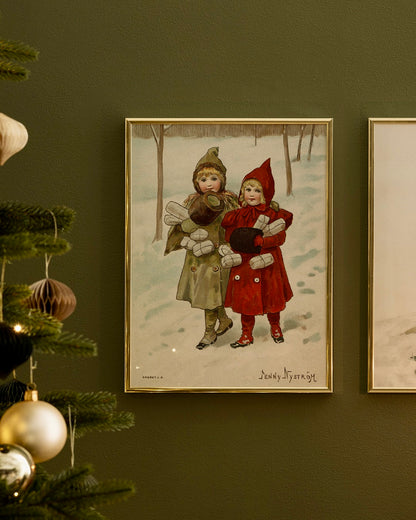 Jenny Nyström – Enfants dans la Neige, Carte Vintage