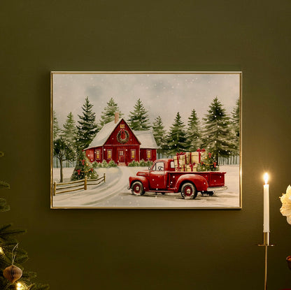 Maison Rouge et Camion de Noël – Affiche Aquarelle